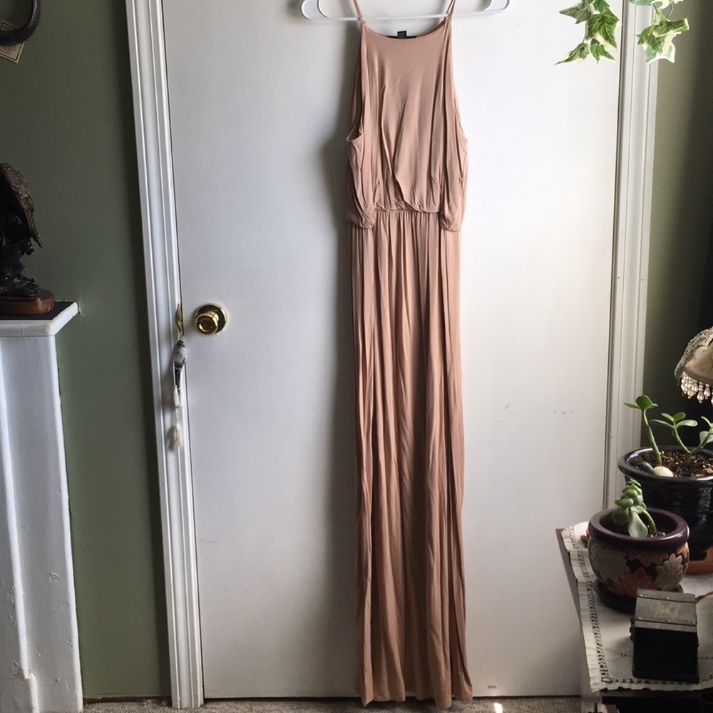 Long tan spaghetti strap